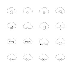 Obraz premium Cloud line icons service and network, database and online storage vector icon set