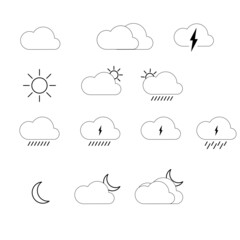 Weather forecast icons outline set, symbols isolated illustration vector