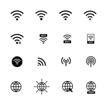 Wireless wifi and www, vector icon set