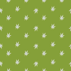Fototapeta na wymiar Leaves cannabis engraved seamless pattern. Retro background botanical with leaf marijuana in hand drawn style.