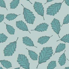 Leaves oak engraved seamless pattern. Vintage background botanical with forest foliage in hand drawn style.
