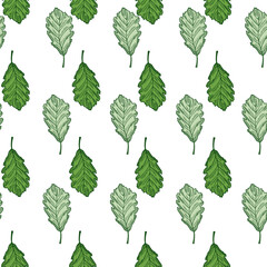 Leaves oak engraved seamless pattern. Vintage background botanical with forest foliage in hand drawn style.