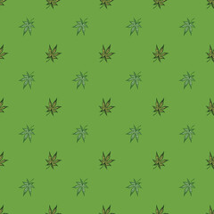 Leaves cannabis engraved seamless pattern. Retro background botanical with leaf marijuana in hand drawn style.
