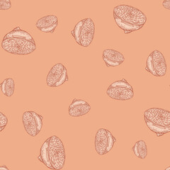 Seamless pattern lemon half engraving. Vintage background of citrus fruits in hand drawn style.