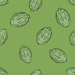 Seamless pattern engraved lemons. Vintage background citrus fruit in hand drawn style. Whole lemon or lime sketch.