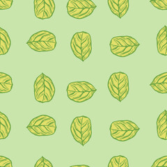 Seamless pattern engraved tree leaves. Vintage background botanical with foliage in hand drawn style.