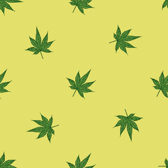 Leaves maple canadian engraved seamless pattern. Vintage background botanical leaf cannabis in hand drawn style.