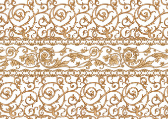 Seamless pattern, background In baroque, rococo, victorian, renaissance style. Trendy frolar vintage pattern in vintage beige colors. Vector illustration