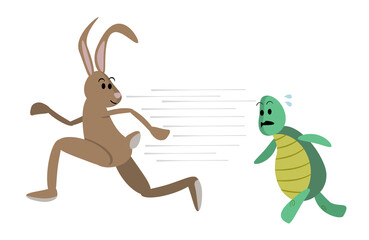 The famous fable of the tortoise and the hare - obrazy, fototapety, plakaty