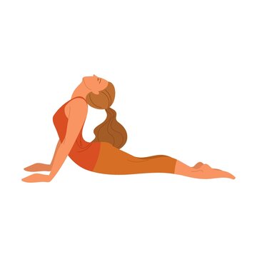 Yoga pose, physical exercise of woman, lean on hands, bend back. Vector illustrations of girl stretching body. Cartoon female character training