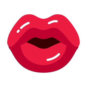 Sexy female air kiss, lips with red lipstick cartoon illustration. Woman and girls lips