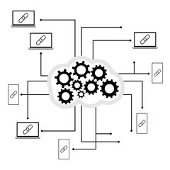 Obraz premium Teamwork remotely from smartphone or laptop in cloud, cowork and team connected