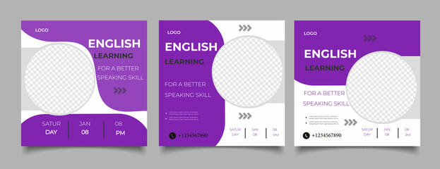 Flat design language learning template 
