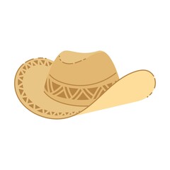 cowboy stylish straw hat for men, vector illustration. Summer designs of yellow hat with wide brims, clothes for farmers isolated on white back