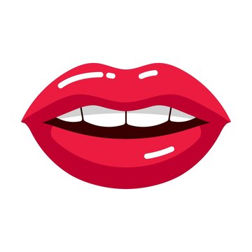 Sexy Female mouth with red lipstick, cartoon illustration. Woman and girls lips