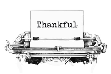 Thankful typed words on a vintage typewriter