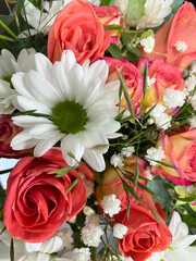 Spring background with flower bouquet close up with selective focus. Summer, spring, holiday background. Greeting card