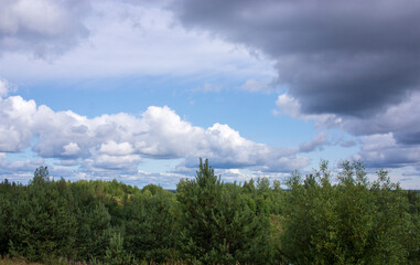 landscape with majestic beautiful dramatic pre-threatening sky. Cloudy sky