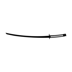 Katana Sword Silhouette. Black and White Icon Design Element on Isolated White Background