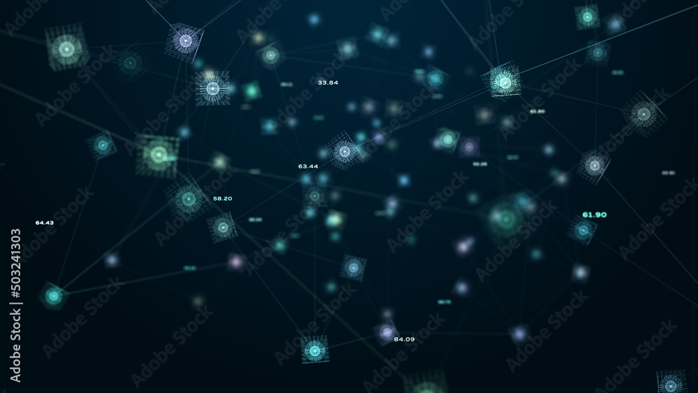 Poster digital cyberspace, digital data network and blockchain connections. global network technology digit