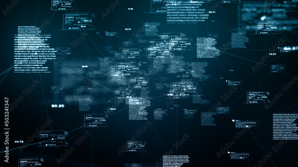 Poster technology digital big data connection, digital cyberspace, digital data network, and blockchain con