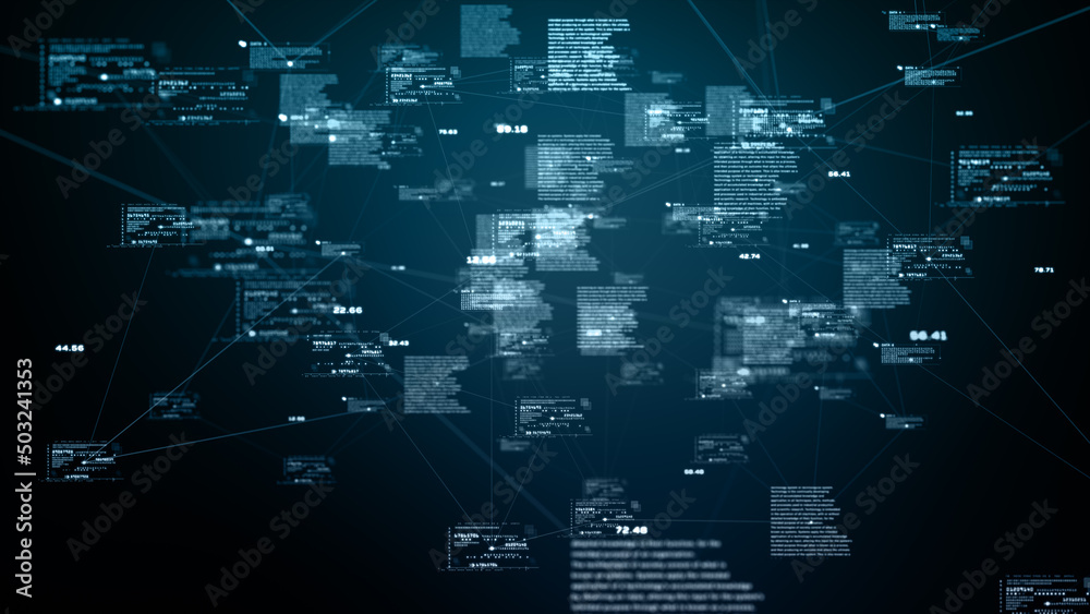 Aufkleber Technology Digital Big Data Connection, Digital Cyberspace, Digital Data Network, and Blockchain Connections, Global Network Background Concept, 3d rendering.