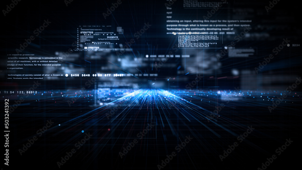 Aufkleber Digital cyberspace and digital data network connections concept. Transfer digital data hi-speed internet, Future technology digital matrix abstract background concept. 3d rendering