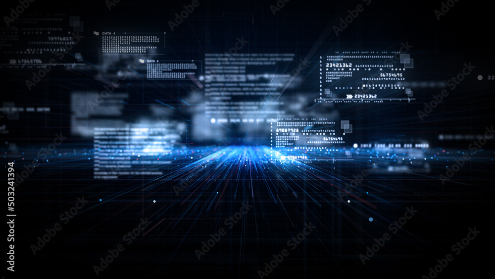Poster Digital cyberspace and digital data network connections concept. Transfer digital data hi-speed internet, Future technology digital matrix abstract background concept. 3d rendering