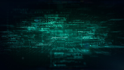 Obraz premium Digital Cyberspace with Particles and Digital Data Network Connections. High Speed Connection and Big Data Analysis, Technology Digital Matrix Abstract Background Concept, 3d rendering.