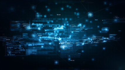 Obraz premium Technology Digital Big Data Connection, Digital Cyberspace, Digital Data Network, and Blockchain Connections, Global Network Background Concept, 3d rendering.