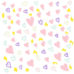 Hand drawing of different hearts size in cartoon character,pastel color