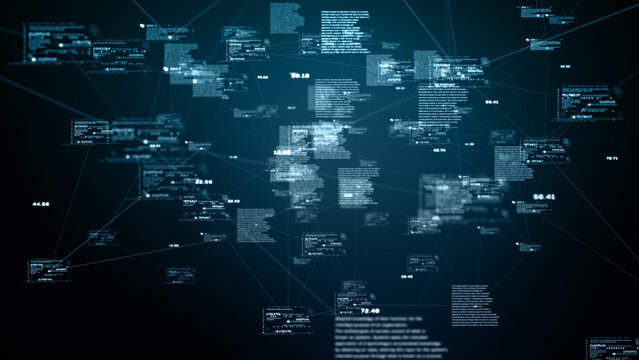Technology Digital Big Data Connection, Digital Cyberspace, Digital Data Network, and Blockchain Connections, Global Network Background Concept, 3d rendering.