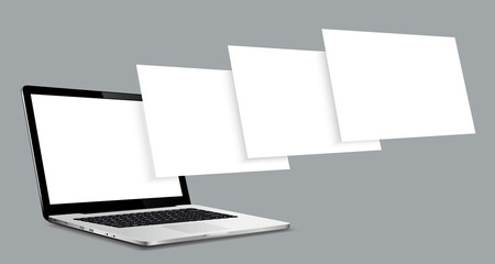 Fototapeta Laptop computer mockup with blank wireframing pages. Concept for showcasing web-design projects. obraz