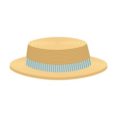 flat braided men hat vector illustration. Summer designs of yellow hat with wide brims, clothes for farmers isolated on white back
