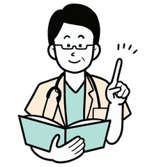 説明をするシニアの男性医師のイラスト