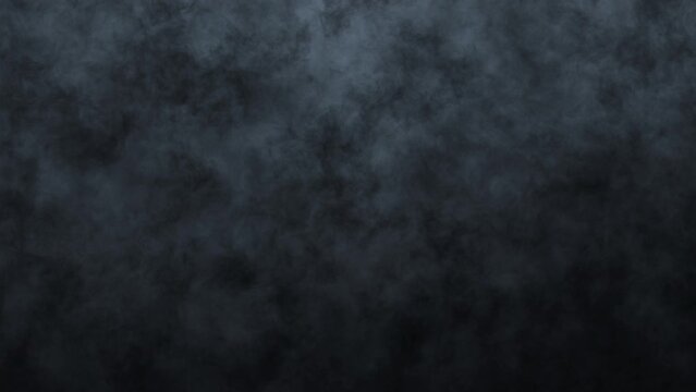 Soft fog, smog, smoke, cloud on dark backdrop. 4K 3D seamless looping realistic dramatic atmosphere white smoke fractal noise on black background. Abstract Haze Cloud. Animation mist environment effec