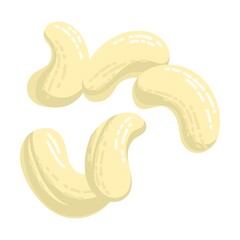 Raw nut cashew. Vector illustration of food. Cartoon almond, hazelnut, pistachio, macadamia, pecan, peanut isolated on white