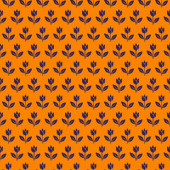 colorful simple vector pixel art seamless pattern of minimalistic carrot orange and jacarta colors abstract blooming tulip flower