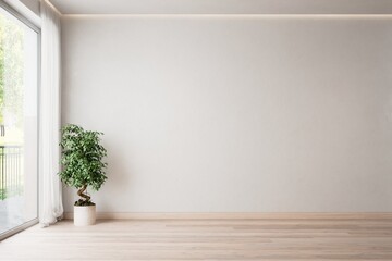 White empty room. Scandinavian interior design. 3D illustration