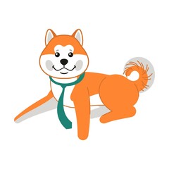 Cute Akita Inu in a tie, puppy character. Vector illustration of Japanese breed of dog. Cartoon kawaii isolated on white. Pet, friend