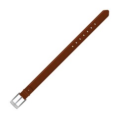 Classic brown leather belt flat vector illustration. Straps with metal, brass or steel buckle rings isolated on white background