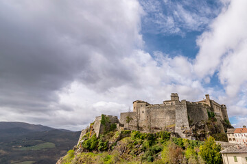 Bardi Castle dominates the village of the same name in the province of Parma, Italy