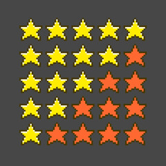 colorful simple vector flat pixel art icon set of different rating options with stars from one to five