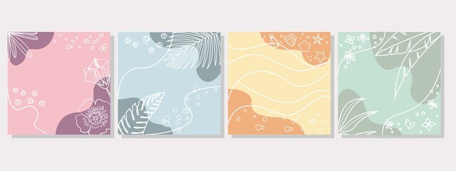 Set of summer concept square frame. Summer and tropical concept frame collection for cover, template and graphic design. Vector illustration.