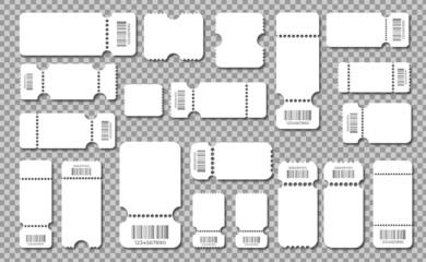 Set blank ticket template. Color white. Concert tickets, lottery coupons. Vector coupon. Ticket template.