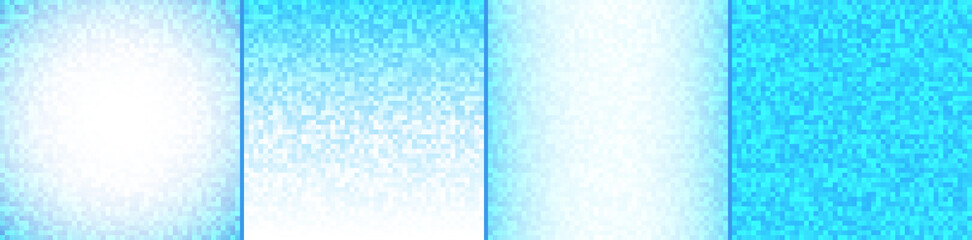 Blue pixelated backgrounds. Business pattern backdrops with pixels in square paper size. Set of abstract technology pixel backgrounds. Vector illustration