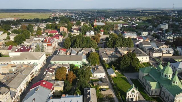 Aerial shot city Brody, Ukraine