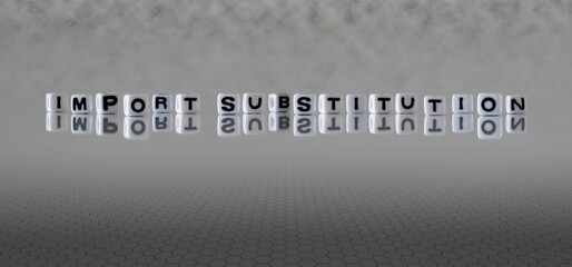 import substitution word or concept represented by black and white letter cubes on a grey horizon...