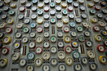 Manometers of the cooling system of reactor working on a main control board at the control...