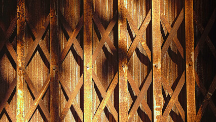 Rust Steel Stretch Door with light and shadow, Old Rust Steel Door Stretch Texture.